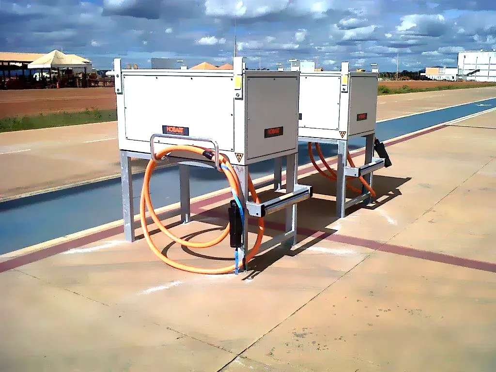 Unidad de energía 400 Hz (GPU) instalada en la plataforma de un aeropuerto de Brasil